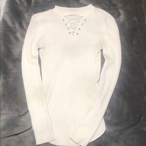 Charlotte Russe White Lace-Up Sweater